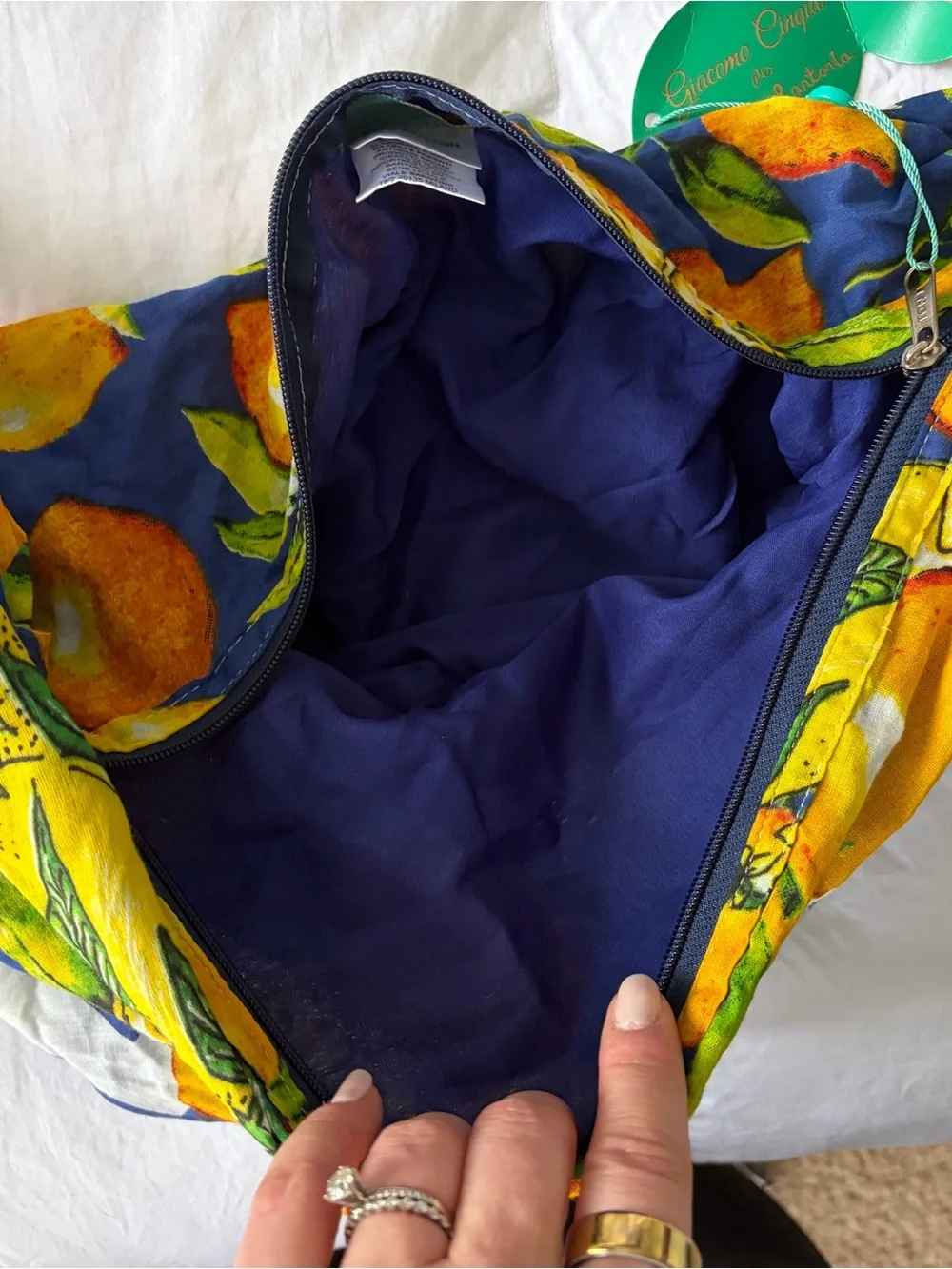 Italian Lemon Print Scarf Bag - Yellow & Blue